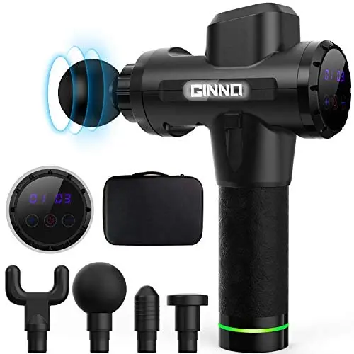 GINNO Massage Gun Deep Tissue Percussion Muscle Massager for Athletes, Gun Massager for Muscle Cordless Massage Gun Handheld Electric Body Massager 4 Massage Heads 20 Speed GINNO Massage Gun Deep Tissue Percussion Muscle Massager for Athletes, Gun Massager for Muscle Cordless Massage Gun Handheld Electric Body Massager 4 Massage Heads 20 Speed