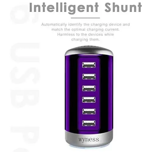 6 Ports Desktop Charging Station,USB Hub Fast Wall Charger with QC 2.1,Compatible for Smart Phones, Tablets, and Other Electronics (Purple) 6 Ports Desktop Charging Station,USB Hub Fast Wall Charger with QC 2.1,Compatible for Smart Phones, Tablets, and Other Electronics (Purple)