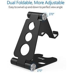 Adjustable Cell Phone Stand, iKsee Smartphone Tablet Stand, Dual Foldable Phone Holder, Cradle for iPhone 12 11 Pro XS Max 8 X 7 6 6s Plus 5 5s 5c Tablet E-Reader(4-13"), Desk Accessories-Black