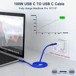 AkoaDa USB-C to USB-C 100W Cable 10ft, USB C Braided Fast Charging Cable Compatible with MacBook Pro 2020/2019/2018, iPad Pro 2020/2019/2018,Samsung Galaxy Note 20,Pixelbook and Type-C Laptops (Blue)