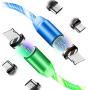 LED Flowing Magnetic Charger Green Blue Cable Light Up Candy Moving Shining Charger Phone Charging Cable Magnetic Streamer Absorption USB Snap Quick Connect 3 in 1 USB Cable