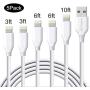 SHARLLEN iPhone Charger Cable 5Pack (3FT/6FT/10FT) Lightning Cable Long USB Fast Charging & Syncing iPhone Data Cable Wire iPhone Charging Cord Compatible iPhone11/XS/MAX/XR/X/8/7/6/iPad/iPod (White)
