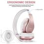 Bluetooth Headphones Wireless,MKay Girls Over Ear Headset V5.0 with Microphone, Foldable & Lightweight, Support Tf Card MP3 Mode and Fm Radio for Cellphones Laptop TV-Rose Gold