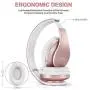 Bluetooth Headphones Wireless,MKay Girls Over Ear Headset V5.0 with Microphone, Foldable & Lightweight, Support Tf Card MP3 Mode and Fm Radio for Cellphones Laptop TV-Rose Gold
