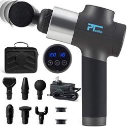 PTsolo Massage Gun Deep Tissue Muscle Massage Gun Handheld Body Percussion Massager 20 Speed Adjustable Electric Massager with 6 Heads for Relieving Muscle Pain Soreness and Stiffness