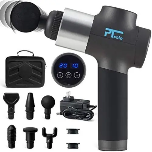 PTsolo Massage Gun Deep Tissue Muscle Massage Gun Handheld Body Percussion Massager 20 Speed Adjustable Electric Massager with 6 Heads for Relieving Muscle Pain Soreness and Stiffness