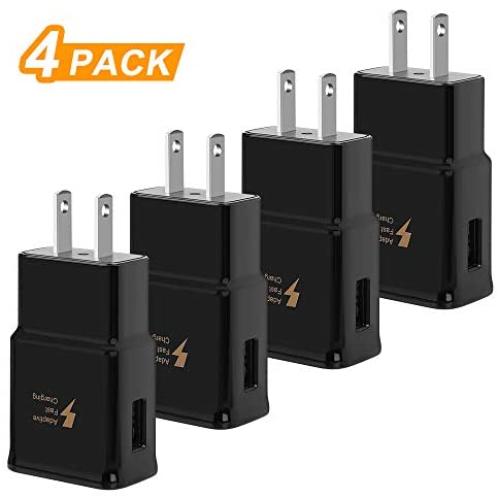 Adaptive Fast Charging USB Wall Charger Adapter [4-Pack ] Power Adapter Charging Block Compatible with Samsung Galaxy S6 S7 S8 S9 S10 Plus Edge, Note 8 9, Lg G5 G6 G7 V20 V30 ThinQ, iPhone, and More