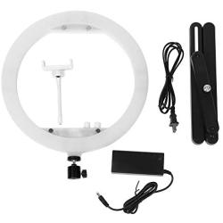 Qiilu 13In 100-240V Portable LED Ring Lamp, 3200K-5600K Dimmable Fill Light Photography Phone Clip Kit (US Plug)