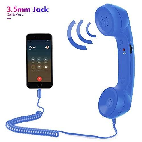 Cell Phone Handset, Retro Telephone Handset 3.5 mm Wired Anti Radiation Noise Reduction Receivers for iPhone, Android Mobile Phones, Smartphone (Dark Blue)