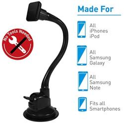 Macally Magnetic Phone Car Mount, Windshield Phone Holder for Car with 12" Long Arm & Super Strong Magnet for All Smartphones, Cell Phones, iPhones, Samsung Galaxies, etc.