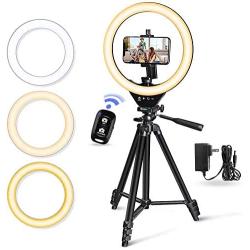 10” LED Selfie Ring Light with Stand and Phone Holder, Torjim Dimmable Circle Light for Photography, Makeup, Vlogging, Live Streaming, Camera Video Recording, Compatible with iPhone Android