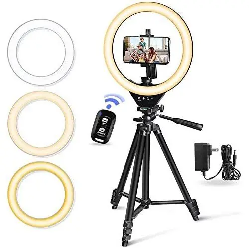 10” LED Selfie Ring Light with Stand and Phone Holder, Torjim Dimmable Circle Light for Photography, Makeup, Vlogging, Live Streaming, Camera Video Recording, Compatible with iPhone Android