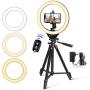 10” LED Selfie Ring Light with Stand and Phone Holder, Torjim Dimmable Circle Light for Photography, Makeup, Vlogging, Live Streaming, Camera Video Recording, Compatible with iPhone Android