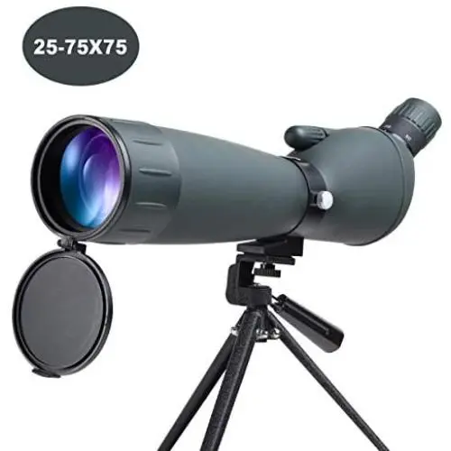 YVELINES Newest 25-75x75 Spotting Scope with Tripod, Carrying Bag Smartphone Adapter Waterproof Metal Base BAK4 Angled Scope Optics Zoom 52-94ft/1000m for Bird Watching Wildlife Scenery Outdoor YVELINES Newest 25-75x75 Spotting Scope with Tripod, Carrying Bag Smartphone Adapter Waterproof Metal Base BAK4 Angled Scope Optics Zoom 52-94ft/1000m for Bird Watching Wildlife Scenery Outdoor