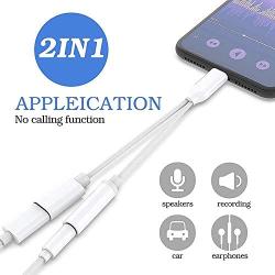 [Apple MFi Certified] Lightning to 3.5 mm Headphone Adapter Dual Ports Dongle Charger Jack&AUX Audio 3.5 mm Earphone Accessory,for iPhone 11/11 Pro/X/8,7 Plus/8 Plug and Play Support All iOS System