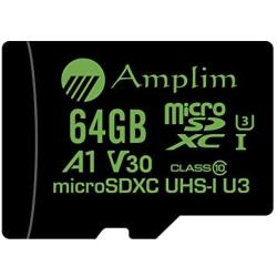 64GB Micro SD Card Plus Adapter - Amplim V30 A1 100MB/s 667X 64 GB MicroSDXC Memory Card Pack (Class 10 U3 UHS I TF XC) MicroSD SDXC Card - Cell Phone, Drone, Camera, GoPro Hero, Fire, Nintendo, DJI