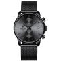 GOLDEN HOUR Mens Watches Fashion Sport Quartz Analog Black Mesh Stainless Steel Waterproof Chronograph Wrist Watch, Auto Date in Blue/Red/Gold Hands