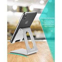 LORERAN Cell Phone Stand, Phone Dock, Phone Holder, Cradle for Smartphone and Tablet, Aluminum Stand Compatible with Samsung iPhone 11 Pro Xs Xs Max Xr X 8 7 6 6s Plus 5 5s 5c - (Silver)