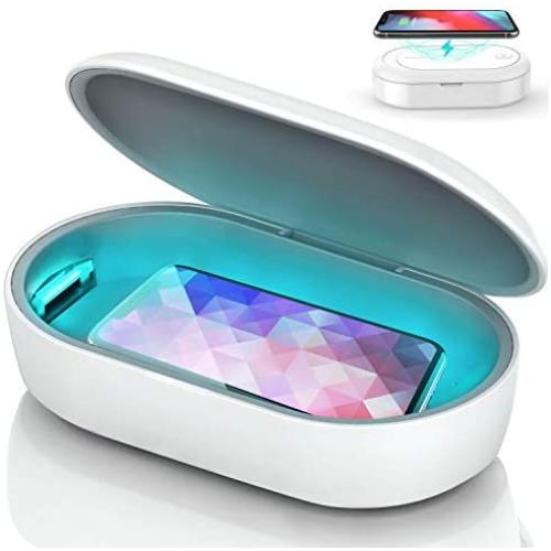 Cell Phone Sanitizer Portable Phone Cleaner Box with Wireless Charging, Phone Soap with Aroma Diffuser Electric Cleaner for iPhone Android Mobile Phone Jewelry Makeup Tools