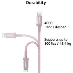 AmazonBasics Nylon Braided USB-C to Lightning Cable, Apple MFi Certified Charger for iPhone 11 Pro/11 Pro Max - Rose Gold, 3-Foot