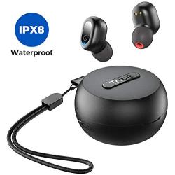 Tribit FlyBuds 1 Wireless Earbuds - 5.0 Bluetooth Earbuds IPX8 Waterproof Wireless Charging USB-C Stereo Sound Deep Bass 36H Playtime- True Wireless Earbuds with Mic for Running iPhone Android, Black