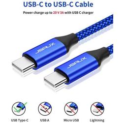 USB C to USB C 60W Charging Cable, JSAUX[2 Pack 6.6ft] USB Type C Charger Cord Compatible with Samsung Galaxy S20 S20+ S20 Ultra Note 10 Plus A80, Google Pixel 2/3/3a/4 XL, iPad Pro 2018 etc-Blue