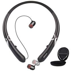 Bluetooth Headphones, Doltech Bluetooth 5.0 Neckband Headphones Noise Cancelling Headset with Carrying Bag Retractable Earbuds Stereo Earphones with Mic (Black)