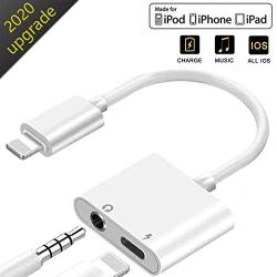 Headphone Adapter Jack Dongle Adapter to 3.5mm Converter 2 in 1 Car Charge Accessories for iPhone 11 Pro 8/8Plus/7/X/XS/XS MAX/XR/Earphone Splitter Adaptor Cable & Audio Connector for All iOS Systems