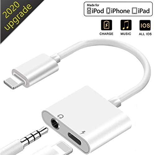 Headphone Adapter Jack Dongle Adapter to 3.5mm Converter 2 in 1 Car Charge Accessories for iPhone 11 Pro 8/8Plus/7/X/XS/XS MAX/XR/Earphone Splitter Adaptor Cable & Audio Connector for All iOS Systems