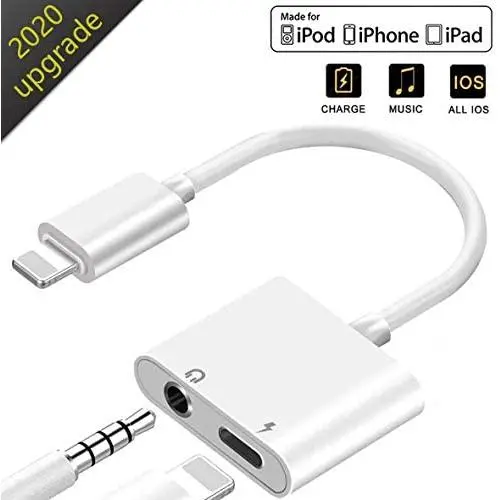Headphone Adapter Jack Dongle Adapter to 3.5mm Converter 2 in 1 Car Charge Accessories for iPhone 11 Pro 8/8Plus/7/X/XS/XS MAX/XR/Earphone Splitter Adaptor Cable & Audio Connector for All iOS Systems