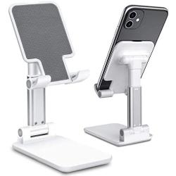 Cell Phone Stand,Nesyd Angle Height Adjustable Desktop Holder Tablet Stand Mobile Phone Mount for Desk Sturdy Aluminum Metal Stand Compatible with Mobile Phone/iPad/Kindle/Tablet (White)