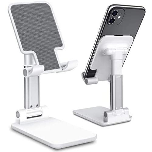 Cell Phone Stand,Nesyd Angle Height Adjustable Desktop Holder Tablet Stand Mobile Phone Mount for Desk Sturdy Aluminum Metal Stand Compatible with Mobile Phone/iPad/Kindle/Tablet (White)