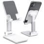 Cell Phone Stand,Nesyd Angle Height Adjustable Desktop Holder Tablet Stand Mobile Phone Mount for Desk Sturdy Aluminum Metal Stand Compatible with Mobile Phone/iPad/Kindle/Tablet (White)