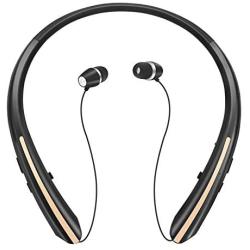 Retractable Bluetooth Headphones, Wireless Earbuds Stereo Headsets Neckband Earphone Noise Canceling with Mic by Mikicat (2020 Upgraded, 20 Hours Playtime, Black Gold)