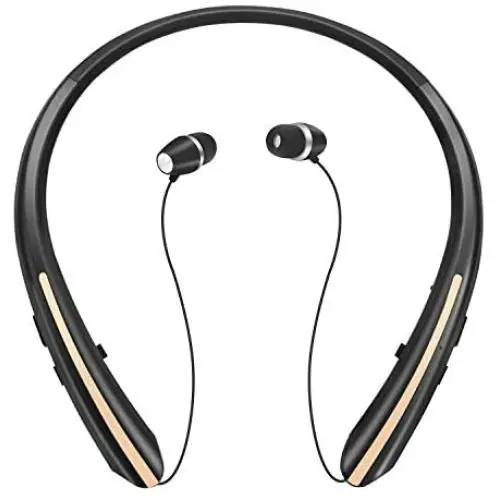 Retractable Bluetooth Headphones, Wireless Earbuds Stereo Headsets Neckband Earphone Noise Canceling with Mic by Mikicat (2020 Upgraded, 20 Hours Playtime, Black Gold) Retractable Bluetooth Headphones, Wireless Earbuds Stereo Headsets Neckband Earphone Noise Canceling with Mic by Mikicat (2020 Upgraded, 20 Hours Playtime, Black Gold)