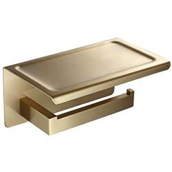 WOLIBEER Brushed Gold Finished Toilet Paper Holder, Wall Mounted Roll Tissue Holder with Shelf Mobile Phone Holder, All Stainless Steel Construction for Bathroom