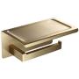 WOLIBEER Brushed Gold Finished Toilet Paper Holder, Wall Mounted Roll Tissue Holder with Shelf Mobile Phone Holder, All Stainless Steel Construction for Bathroom