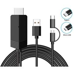 2-in-1 USB Type C/Micro USB to HDMI Cable, MayLowen 6.6ft MHL to HDMI Adapter 1080P HD HDTV Mirroring & Charging Cable for All Android Smartphones to TV/Projector/Monitor