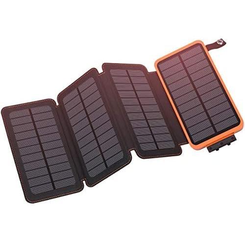 Solar Charger 25000mAh, Hiluckey Outdoor Portable Power Bank with 4 Solar Panels, Fast Charge External Battery Pack with Dual 2.1A Output USB Compatible with Smartphones, Tablets, etc. (Waterproof)