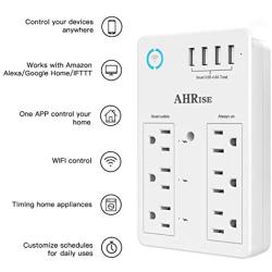 Smart Plug, USB Wall Charger, AHRISE WiFi Surge Protector with 4 USB Ports(4.8A/24W Total), 6-Outlet Extender(3 Smart Outlets), Compatible with Alexa Google Assistant for Voice Control