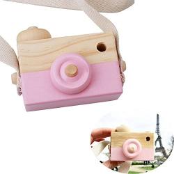 wgg Mini Wooden Camera Childrens Toy, Kids Room Hanging Decoration Portable Toy Gift (Pink)