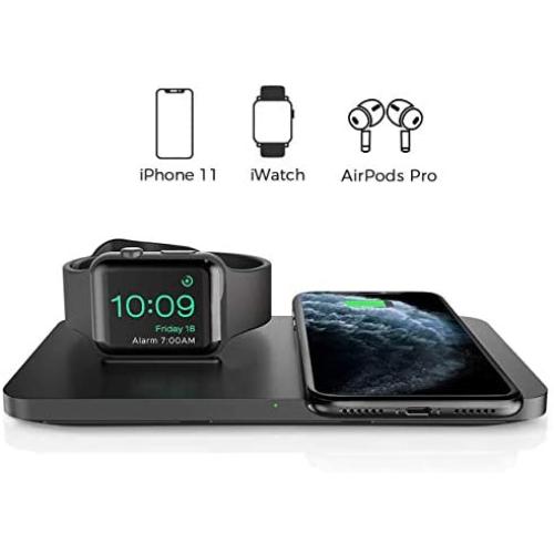 Wireless Charger, Seneo 2 in 1 Dual Wireless Charging Pad with iWatch Stand for iWatch 5/4/3/2, 7.5W Qi Fast Charger for iPhone 11/11 Pro Max/XR/XS Max/XS/X/8/8P, Airpods 2 (No iWatch Charging Cable)