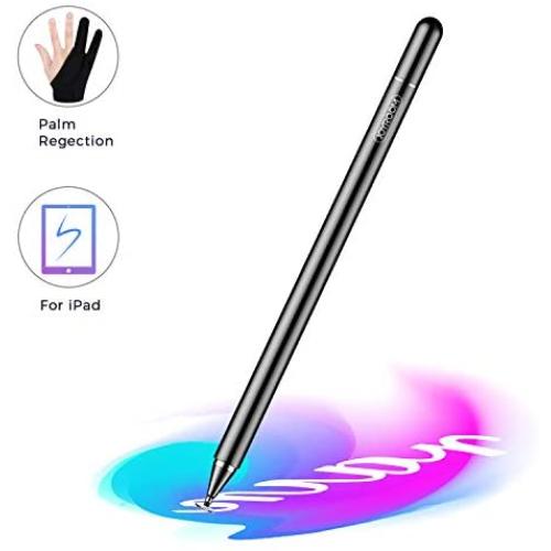 JOYROOM Stylus Pen for iPad, Capacitive Pencil for Kid Student Drawing, Writing, High Sensitivity, with Artist Glove(Palm Rejection), for Touch Screen Devices Tablet, Smartphone (Black)