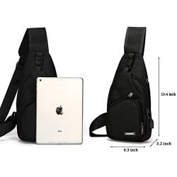 Mens Womens Sling Chest Shoulder Bag Outdoor Travel Crossbody Backpack with USB Charging Port
