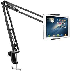 AboveTEK Ultra Long Arm Phone Stand – Portable Tablet Mount – 360 Angle Bracket & Wobble Free 42” Adjustable Metal Locking Arm Stand Transforms 4.5-13.5” Device into Hands Free Work & Media Centers