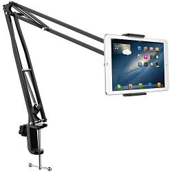 AboveTEK Ultra Long Arm Phone Stand – Portable Tablet Mount – 360 Angle Bracket & Wobble Free 42” Adjustable Metal Locking Arm Stand Transforms 4.5-13.5” Device into Hands Free Work & Media Centers