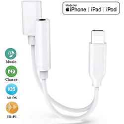 [Apple MFi Certified] Lightning to 3.5 mm Headphone Adapter Dual Ports Dongle Charger Jack&AUX Audio 3.5 mm Earphone Accessory,for iPhone 11/11 Pro/X/8,7 Plus/8 Plug and Play Support All iOS System