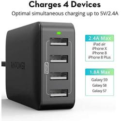 USB Charging Station, RAVPower 4-Port USB Charger 40W 8A Multi Charger, Compatible with iPhone 11 Pro Max XS Max XR X 8 7 Plus, iPad Pro Air Mini, Galaxy S9 S8 S7 S6 Edge, Tablet and More (Black)