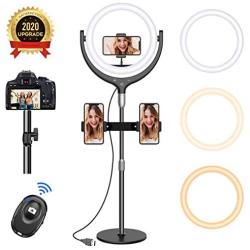 12 Selfie Ring Light with 15.8Stand - Ring Light 3 Modes 10 Brightness, Remote Selfie Light with 3 Phone Holder for YouTube, Tiktok, Live Stream, Makeup, Vlogging -Touch Switch