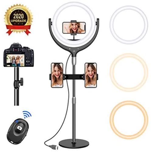 12 Selfie Ring Light with 15.8Stand - Ring Light 3 Modes 10 Brightness, Remote Selfie Light with 3 Phone Holder for YouTube, Tiktok, Live Stream, Makeup, Vlogging -Touch Switch